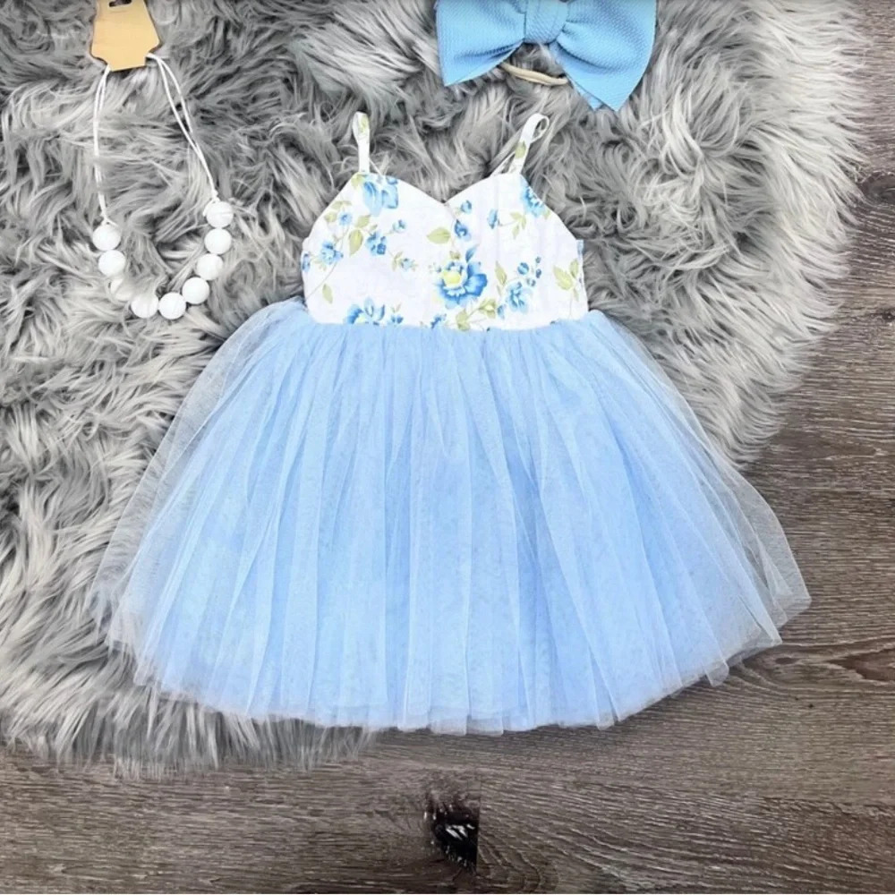 Blue Blossoms Floral Tulle Dress Size 3